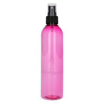 250 ml fles Basic Round PET roze + spraypomp zwart